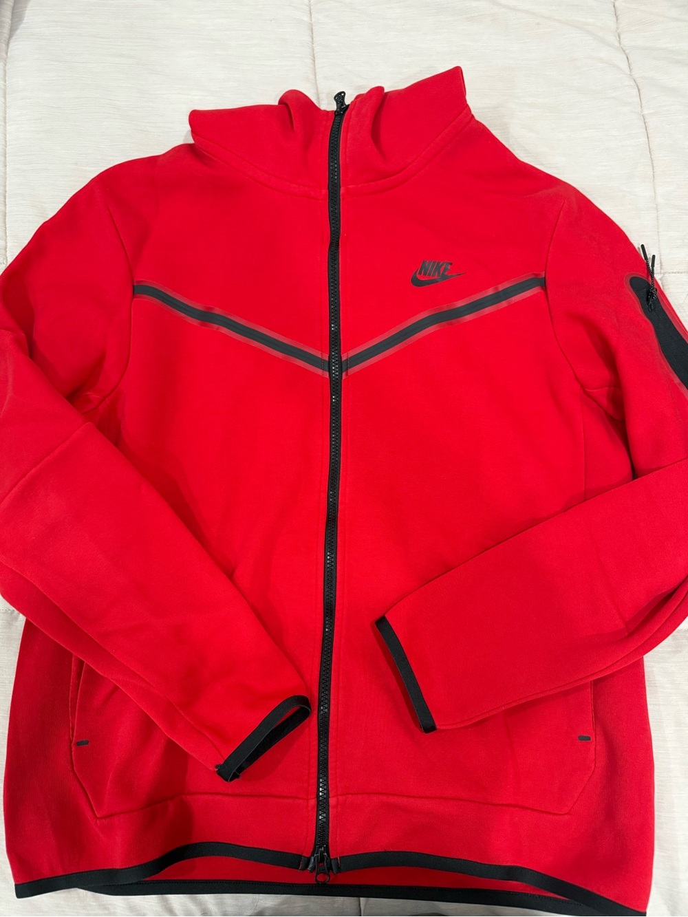 Nike Tech Fleece Red Zip-Up with Black Trim